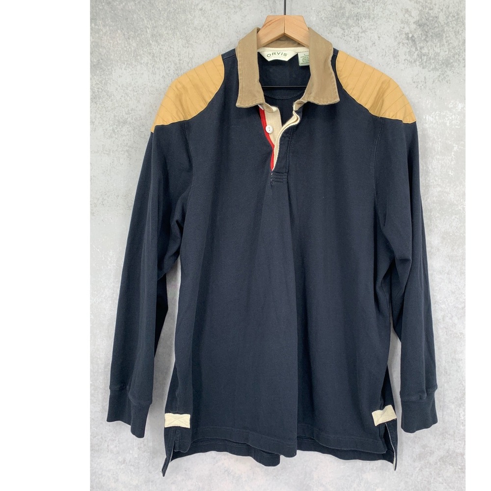 Orvis Rugby Shirt Mens Large Shooting Shirt Padded Shoulder Polo Cotton Preppy
